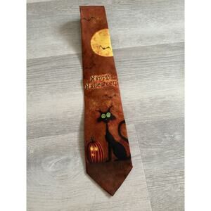 Halloween Ties Black Cat Pumpkin Tie Men's Spooky Holiday Neck Ties